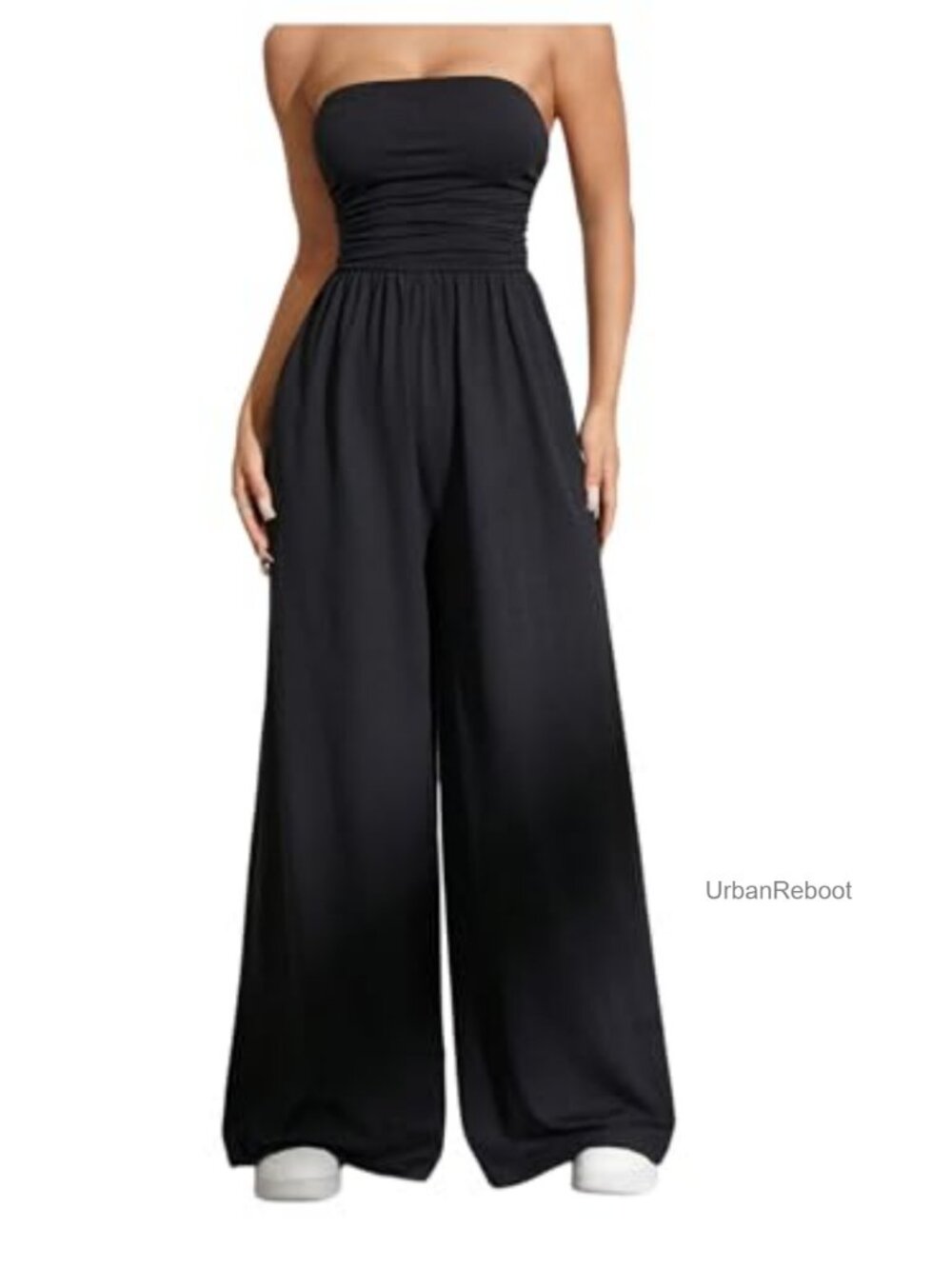 Women's Strapless Wide Leg Jumpsuit Sleeveless Backless Ruched Romper